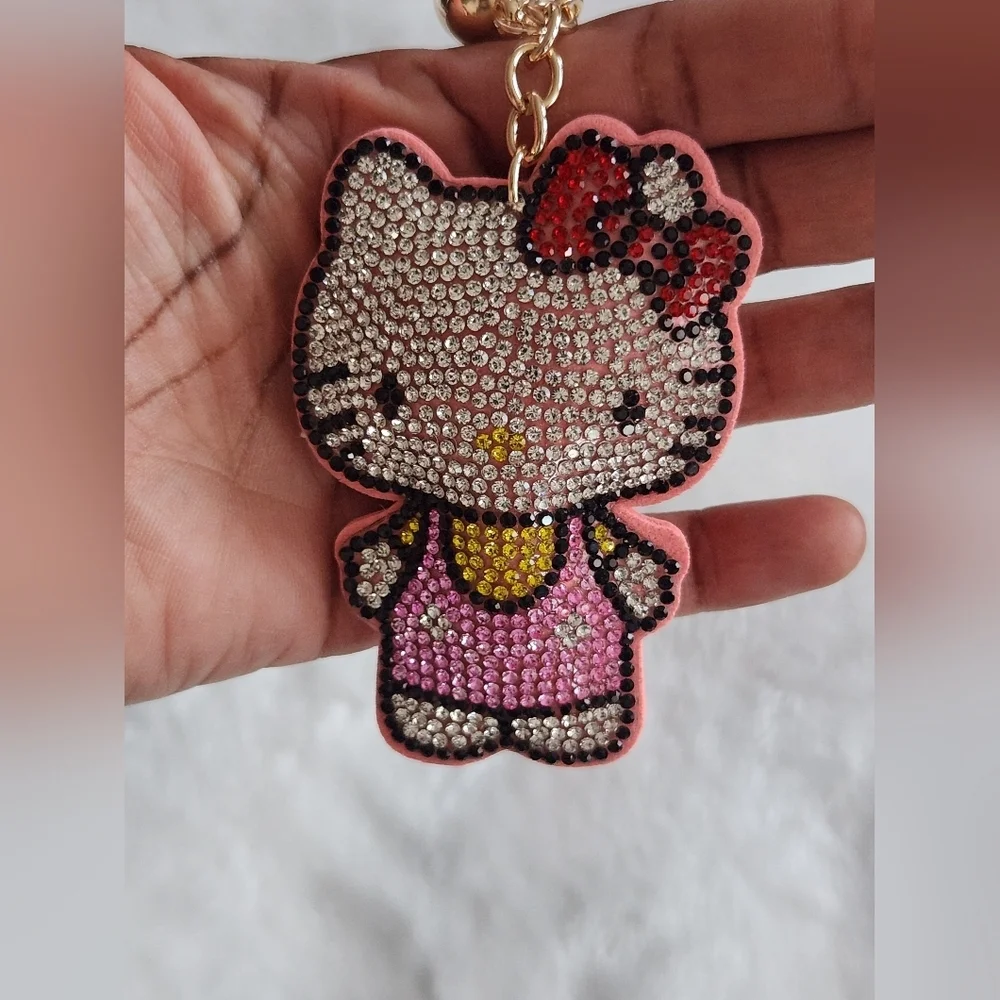 Hello Kitty Pink Rhinestone Keychain Beautiful Sparkling Bag Charm